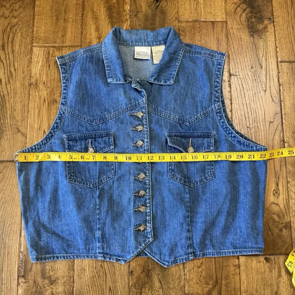 VTG St Johns Bay Denim Sleeveless Button Down Vest Women’s XL 90s Y2K Cowgirl - Picture 3 of 6